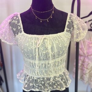 Japna Cream Floral Sheer Blouse